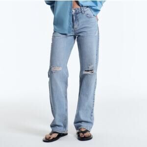 Zara 2 Womens Baggy Ripped Edition Straight Leg Jeans Distressed